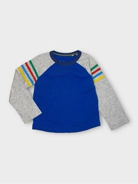 Mini Boden Blue & Gray Raglan Colorful Striped Detail Long Sleeve Shirt